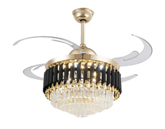 Breezelux Alpha 48" Crystal Retractable Luxury Decorative Silent Underlight Invisible Blade Chandelier with Remote Ceiling Fan (Black/Golden) BL-2835-BG