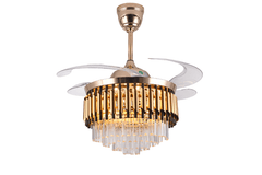 Breezelux 48" Crystal Retractable Luxury Decorative Silent Underlight Invisible Blade Chandelier with Remote Ceiling Fan (Golden) BL-2835-G