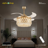Breezelux Alpha 48" Crystal Retractable Luxury Decorative Silent Underlight Invisible Blade Chandelier with Remote Ceiling Fan (Golden) BL-2863
