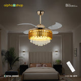 Breezelux Alpha 48" Crystal Retractable Luxury Decorative Silent Underlight Invisible Blade Chandelier with Remote Ceiling Fan (Golden) BL-2873