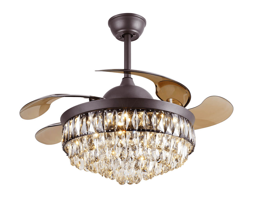 Breezelux alpha 48" Crystal Chandelier Retractable Ceiling Fan under Light with remote (Brown) BL-101