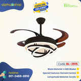 Breezelux Alpha 48" Modern Luxury Decorative Silent Underlight Remote Ceiling Mount Fan (Black) BL-2915