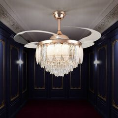 Breezelux  48" Crystal Retractable Luxury Decorative Silent Underlight Invisible Blade Chandelier with Remote Ceiling Fan (Rose Gold) BL-3023