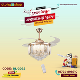 Breezelux Alpha 48" Crystal Retractable Luxury Decorative Silent Underlight Invisible Blade Chandelier with Remote Ceiling Fan (Rose Gold) BL-3023