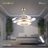 Breezelux Alpha 36" Modern Crystal Retractable Luxury Decorative Silent Underlight Invisible Blade Chandelier with Remote Ceiling Fan (Golden) BL-6094