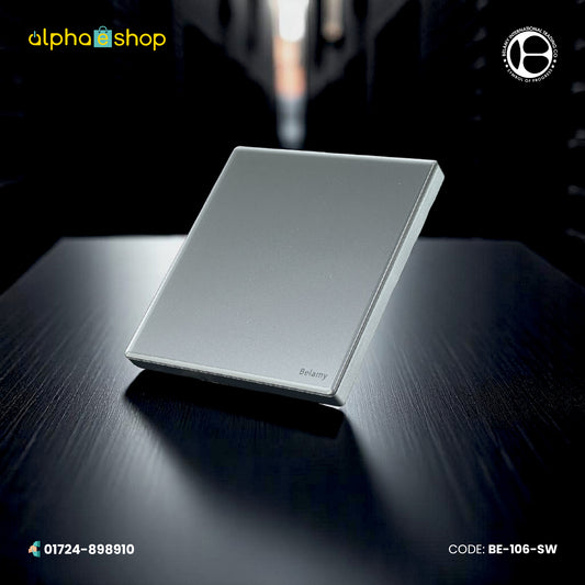 Belamy 1-gang 1-way electrical switch in silver. Sleek, minimalist design available at Alphaeshop.