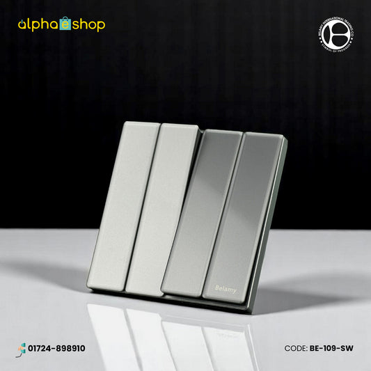 Belamy 4-gang 1-way electrical switch in grey. Sleek, minimalist design by Belamy, available at Alphaeshop.