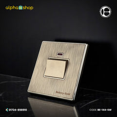 Belamy Gold 20A DP switch with LED indicator and brushed gold finish, model BE-144-SW.