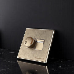 Belamy Gold fan dimmer with rotary speed control, separate power switch and brushed gold finish, model BE-140-SW.