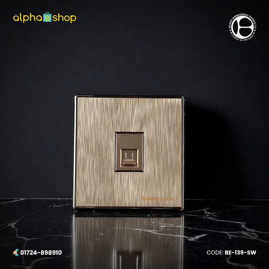 Belamy Gold internet socket with single network port, computer icon and brushed gold finish, model BE-139-SW.