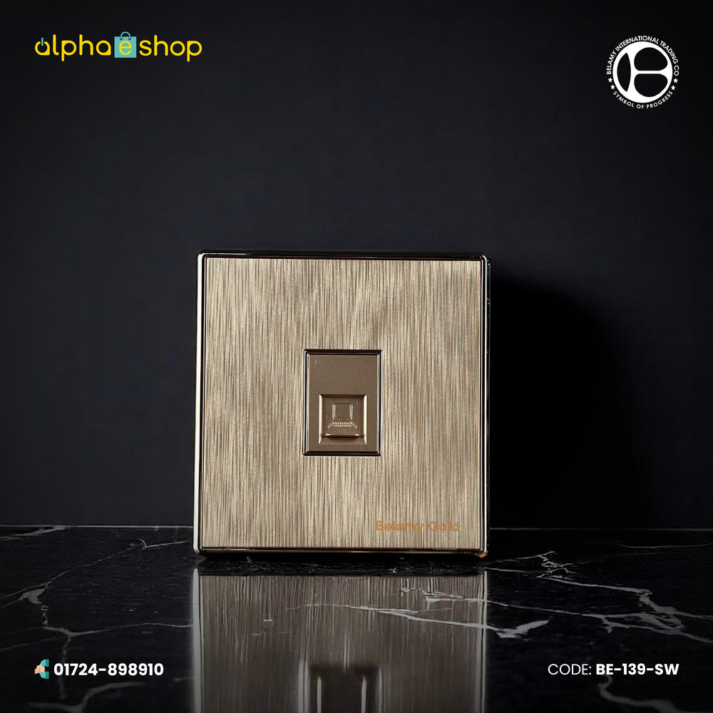 Belamy Gold internet socket with single network port, computer icon and brushed gold finish, model BE-139-SW.
