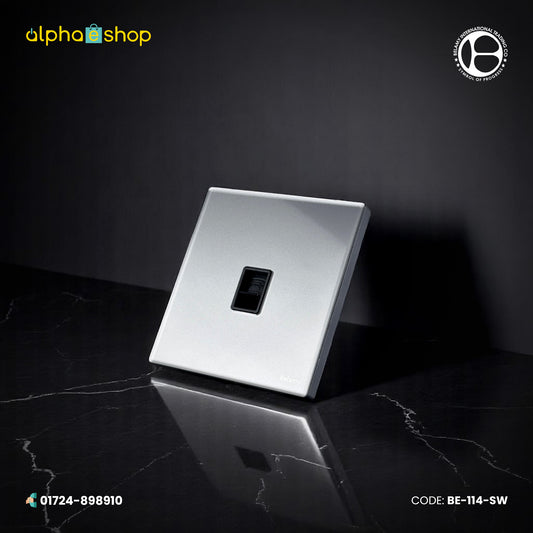 Belamy grey telephone socket with single modular phone port and minimalist wall plate design, model BE-114-SW.