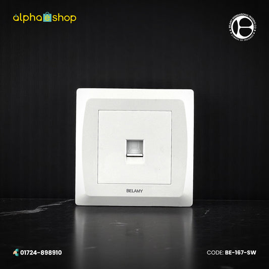 Belamy LK7 LANBAO internet socket with single network port and grey-white finish, model BE-167-SW.