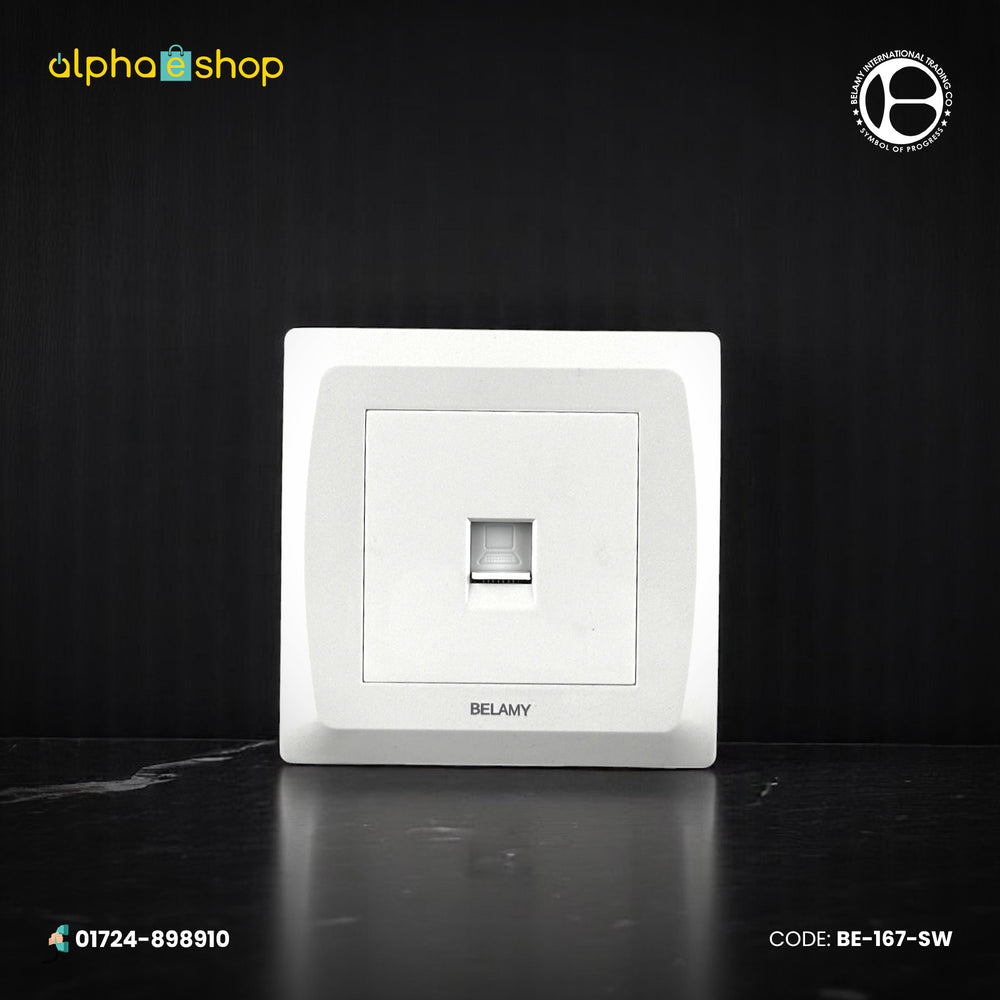 Belamy LK7 LANBAO internet socket with single network port and grey-white finish, model BE-167-SW.