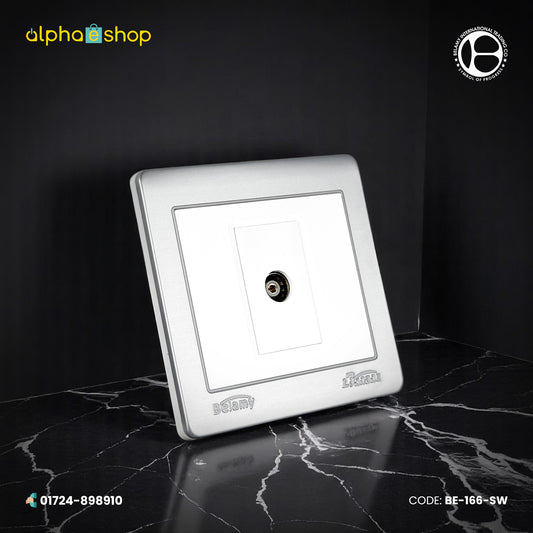 Belamy LK7 LANBAO TV socket with single coaxial connector and grey-white finish, model BE-166-SW.