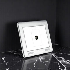 Belamy LK7 LANBAO TV socket with single coaxial connector and grey-white finish, model BE-166-SW.