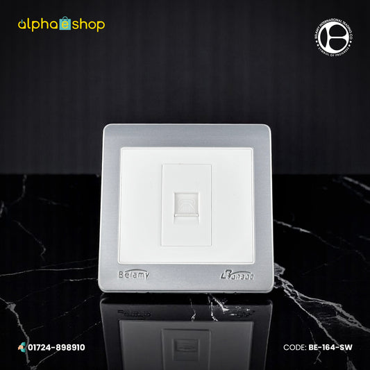 Belamy LK7 LANBAO telephone socket with single modular phone port and grey-white finish, model BE-164-SW.