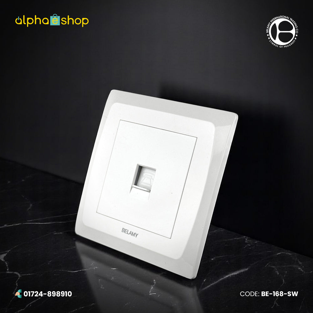 Belamy LK7 LANBAO telephone socket with single modular port and grey-white finish, model BE-168-SW.