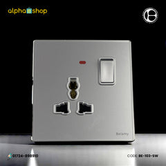 Belamy sky grey 1 gang 3-pin socket with rocker switch and red indicator, model BE-103-SW.