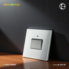Belamy 20A DP switch in sky grey, featuring a sleek design with an indicator light. Premium electrical switch available at Alphaeshop.