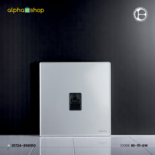 Belamy sky grey internet socket with central network port and minimalist wall plate design, model BE-111-SW.
