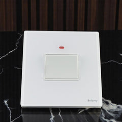 Belamy 20A DP switch with red LED indicator and clean white finish, model BE-153-SW.