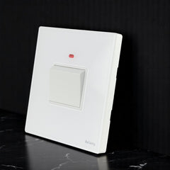 Belamy 20A DP switch with red LED indicator and clean white finish, model BE-153-SW.