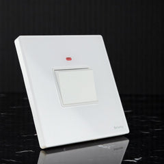 Belamy 20A DP switch with red LED indicator, large rocker control and clean white finish, model BE-153-SW.