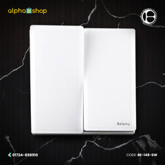 Belamy 2-gang 1-way electrical switch in white with a minimalist finish. Quality wall switch available at Alphaeshop.