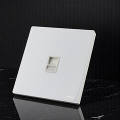Belamy white internet socket with single network port and minimalist white wall plate design, model BE-158-SW.