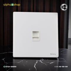 Belamy white internet socket with single network port and clean white wall plate design, model BE-158-SW.