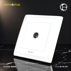 Belamy white TV socket with coaxial connector and minimalist wall plate design, model BE-116-SW.