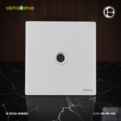 Belamy white TV socket with single coaxial connector and clean white wall plate design, model BE-156-SW.