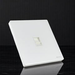Belamy white telephone socket with single modular phone port and clean white wall plate design, model BE-159-SW.