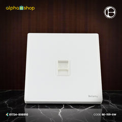 Belamy white telephone socket with single modular phone port and clean white wall plate design, model BE-159-SW.