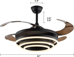 Breezelux 48" Modern Luxury Decorative Silent Underlight Remote Ceiling Mount Fan (Black) BL-2915