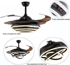 Breezelux 48" Modern Luxury Decorative Silent Underlight Remote Ceiling Mount Fan (Black) BL-2915