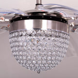 Breezelux Alpha 48" Crystal Retractable Luxury Decorative Silent Underlight Invisible Blade Chandelier with Remote Ceiling Fan (Sand Nickel) BL-1088