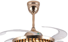 Breezelux 48" Crystal Retractable Luxury Decorative Silent Underlight Invisible Blade Chandelier with Remote Ceiling Fan (Golden) BL-2835-G