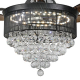 Breezelux Alpha 48" Crystal  Retractable Luxury Decorative Silent Underlight Invisible Blade Chandelier with Remote Ceiling Fan (Black) BL-1799-B
