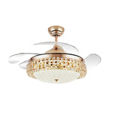 Breezelux Alpha 48" Modern Crystal Retractable Luxury Decorative Silent Underlight Invisible Blade Chandelier with Remote Ceiling Fan (S Golden) BL-2921