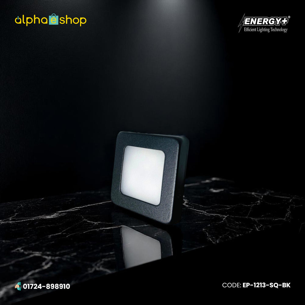 Energy Plus 1213 square LED surface spot light in black with frosted diffuser and compact surface-mounted design, model EP-1213-SQ-BK.