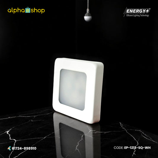 Energy Plus 1213 square LED surface spot light in white with frosted diffuser and compact surface-mounted design, model EP-1213-SQ-WH.