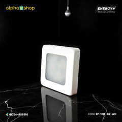 Energy Plus 1213 square LED surface spot light in white with frosted diffuser and compact surface-mounted design, model EP-1213-SQ-WH.