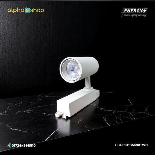 Energy Plus 22018 white LED surface mounted track spot light with cylindrical adjustable head, model EP-22018-WH.