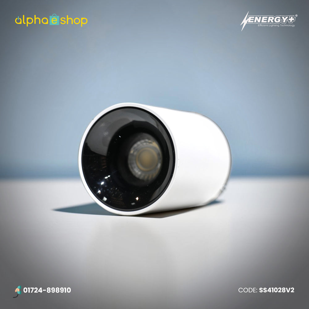 Energy Plus 41028 7W LED surface spot light in white with cylindrical housing and black recessed reflector, model SS41028.