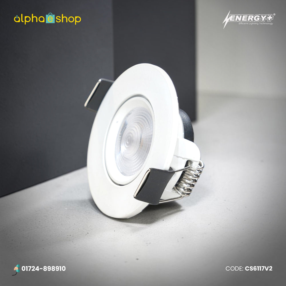 Energy Plus 6117 3W LED concealed spot light in white with round recessed design and metal mounting clips, model CS6117.