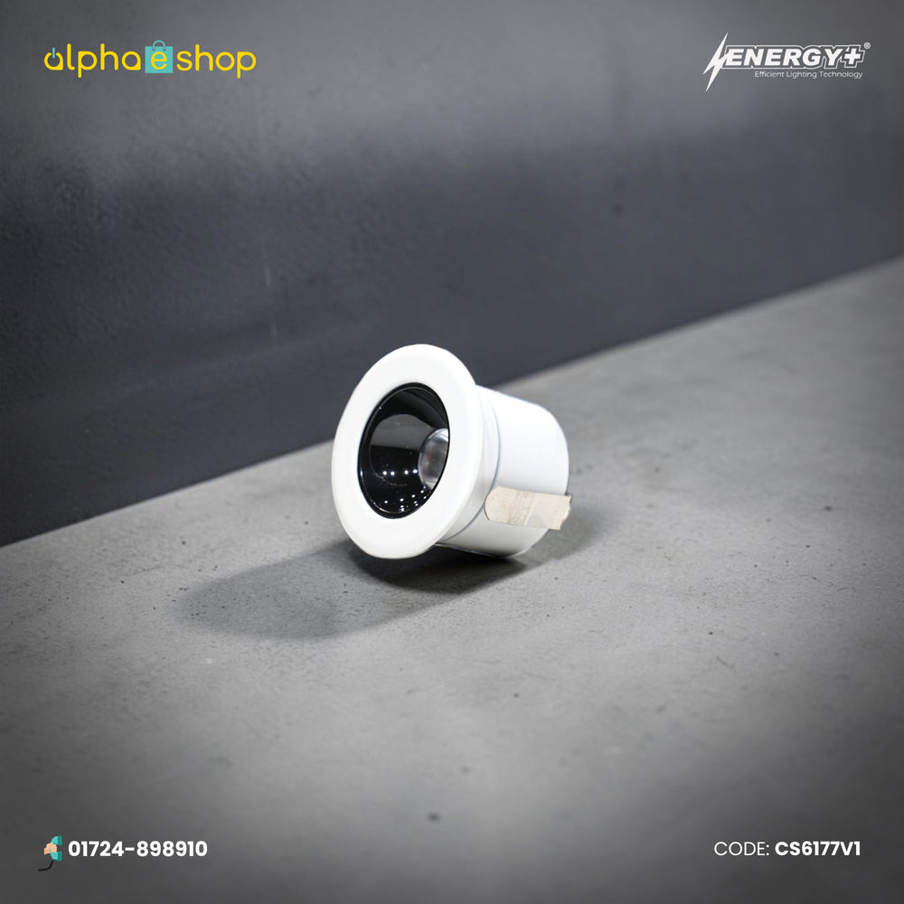 Energy Plus 6177 1W concealed spot light in white with round recessed design and black lens, model CS6177.