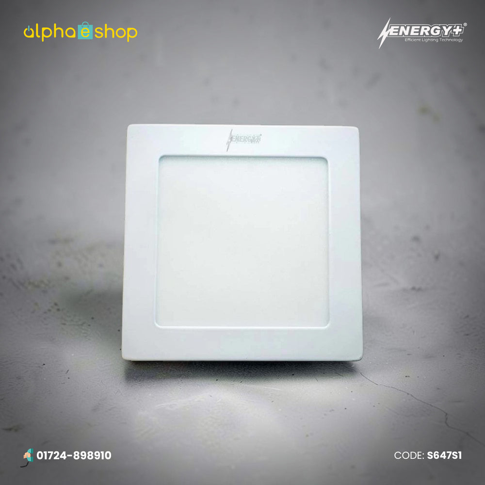 Energy Plus 647 12W square LED surface panel light in white with slim frame and frosted diffuser, model S647.