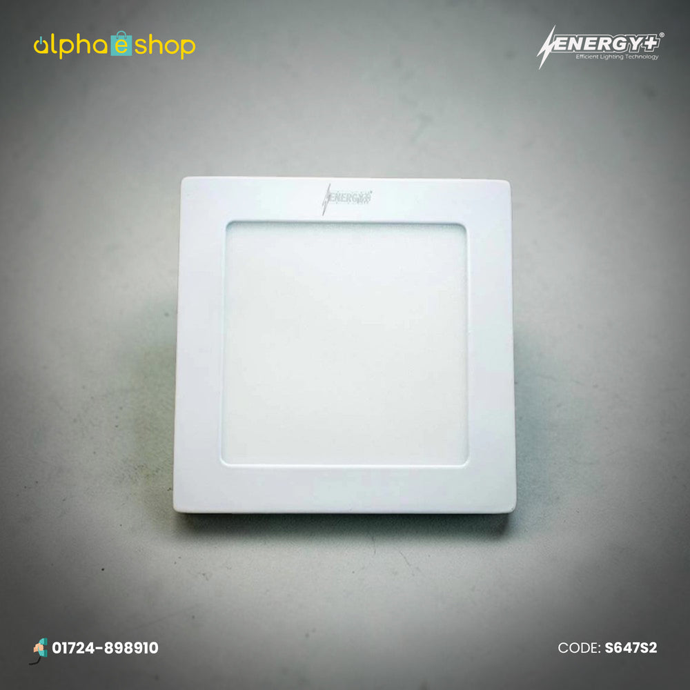 Energy Plus 647 12W square LED surface panel light in white with slim frame and frosted diffuser, model S647.